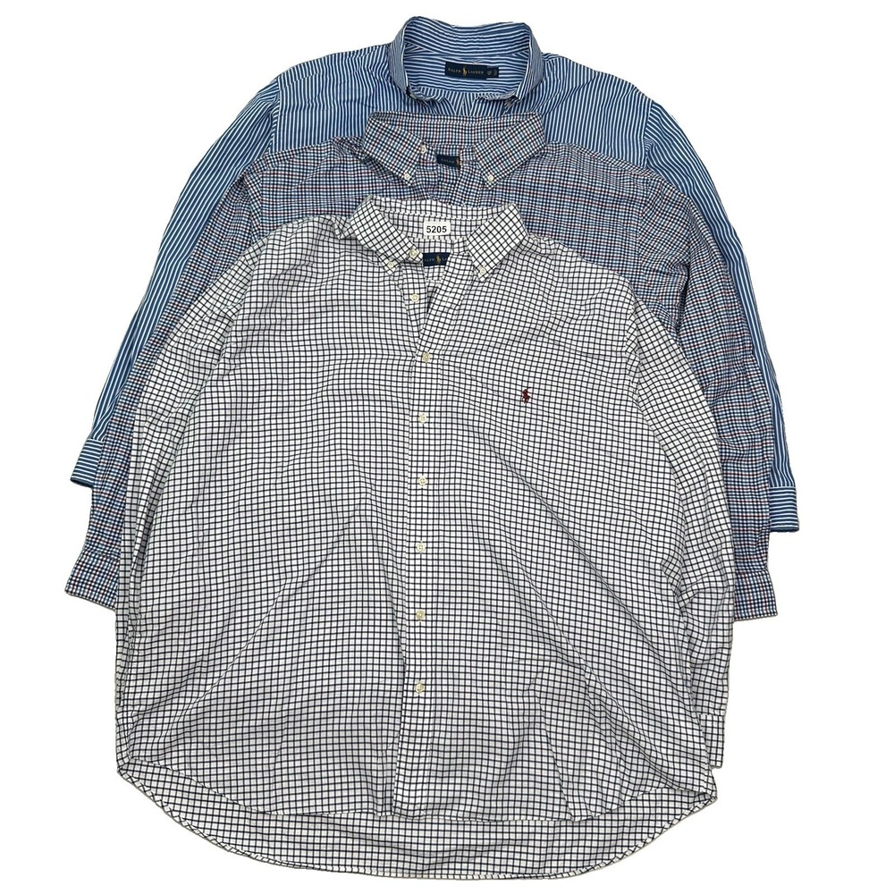 Lot of 3 Polo Ralph Lauren Button Down Dress Shirt Men 2XB Big Blue Plaid Stripe